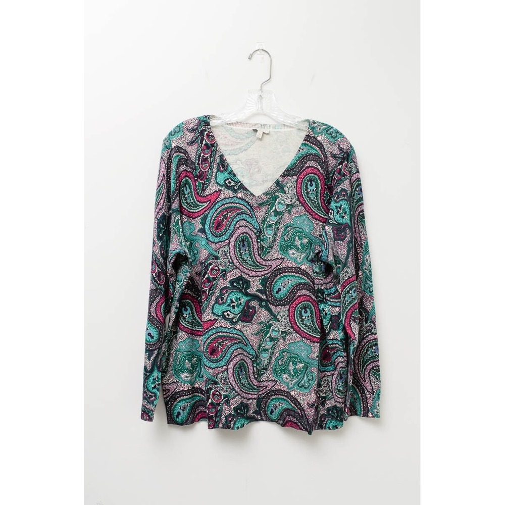 Talbots Blouse 2X Plus long sleeve paisley multi-color shirt top